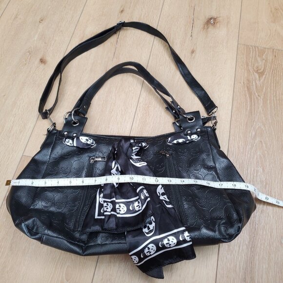 Skull Handbag Gothic Satchel Shoulder Crossbody Bag Black Purse Scarf Halloween - Picture 15 of 16